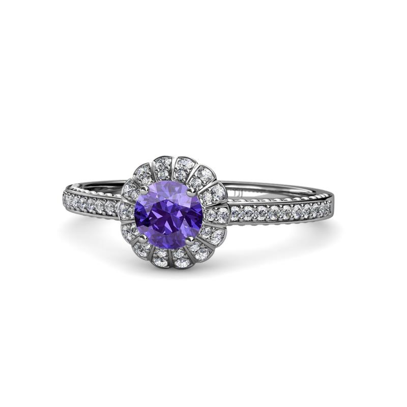 Jolie Signature Iolite and Diamond Floral Halo Engagement Ring 