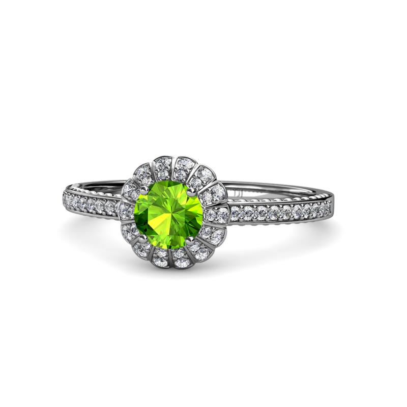 Jolie Signature Peridot and Diamond Floral Halo Engagement Ring 