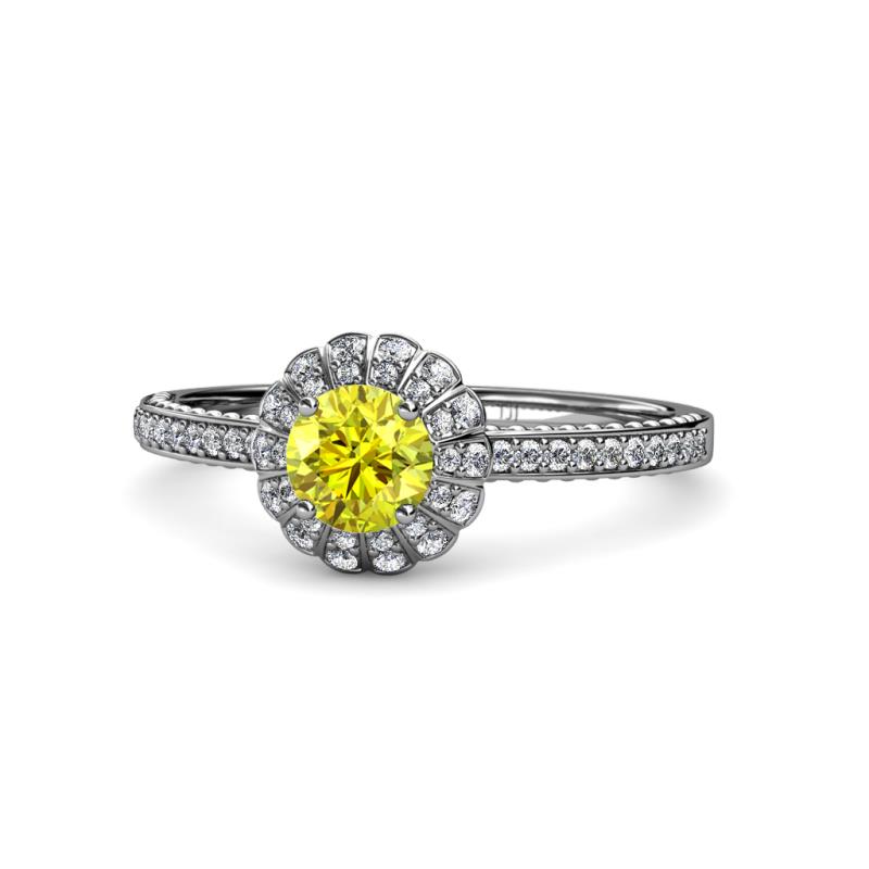 Jolie Signature Yellow and White Diamond Floral Halo Engagement Ring 