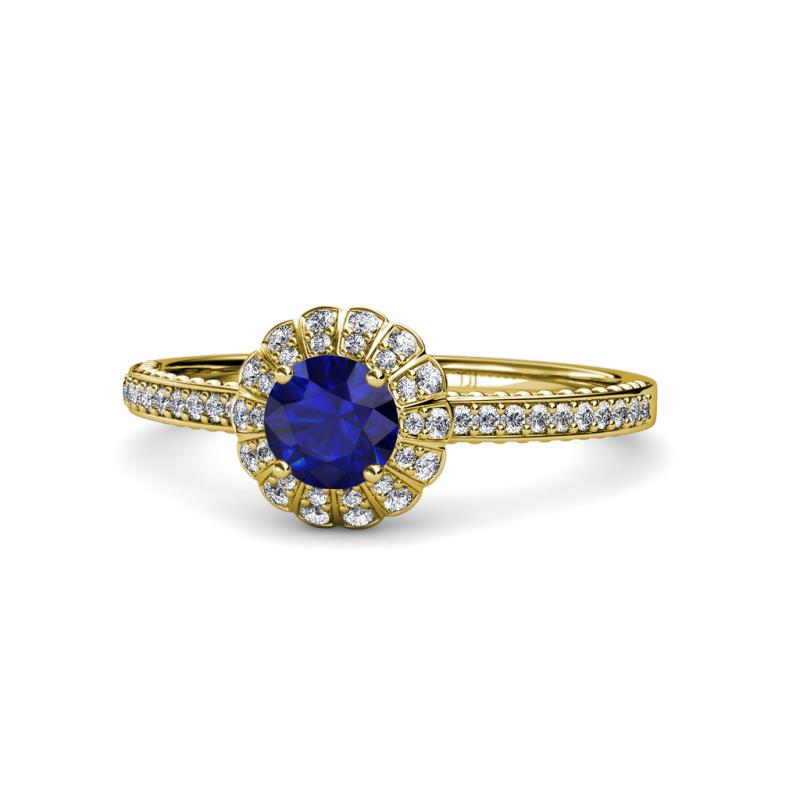 Jolie Signature Blue Sapphire and Diamond Floral Halo Engagement Ring 
