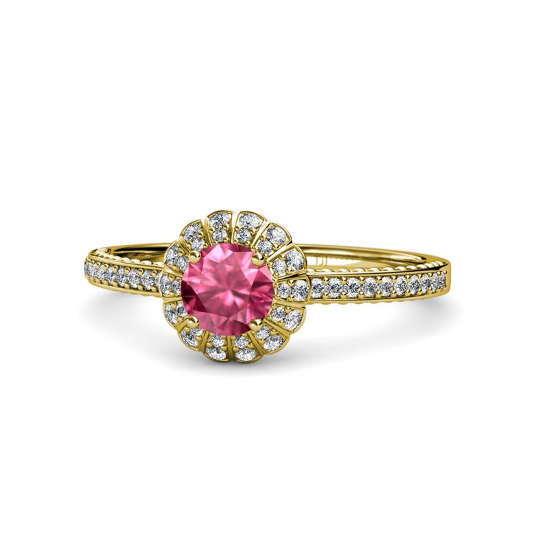 Jolie Signature Pink Tourmaline and Diamond Floral Halo Engagement Ring 