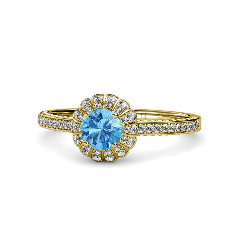 Jolie Signature Blue Topaz and Diamond Floral Halo Engagement Ring 