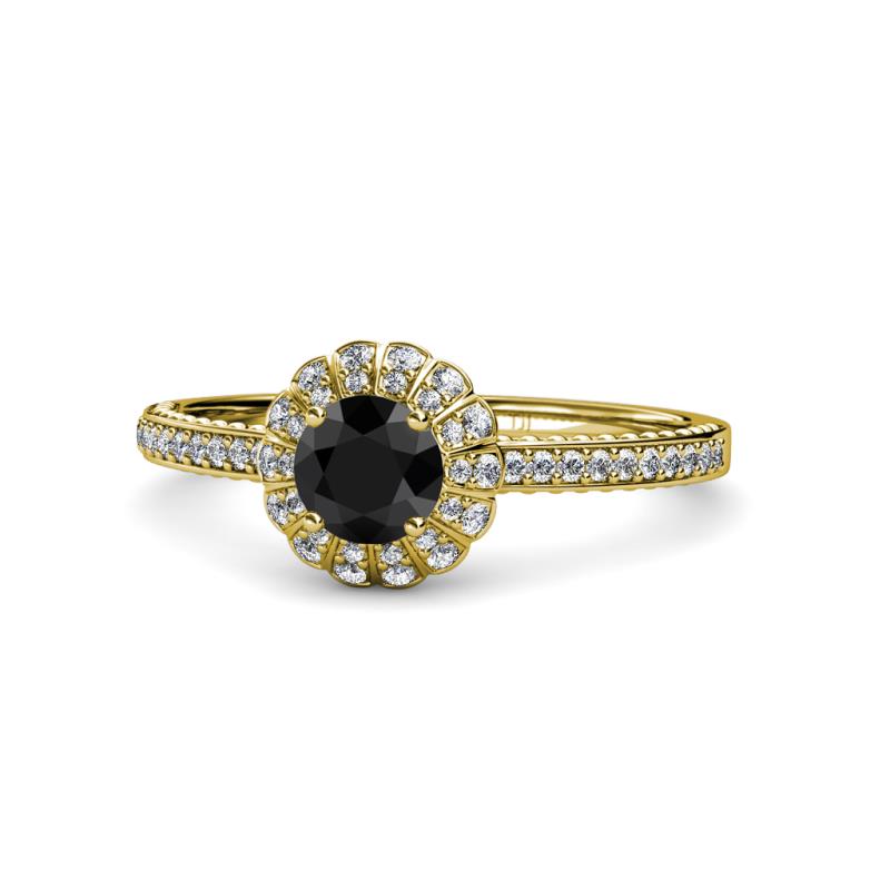 Jolie Signature Black and White Diamond Floral Halo Engagement Ring 