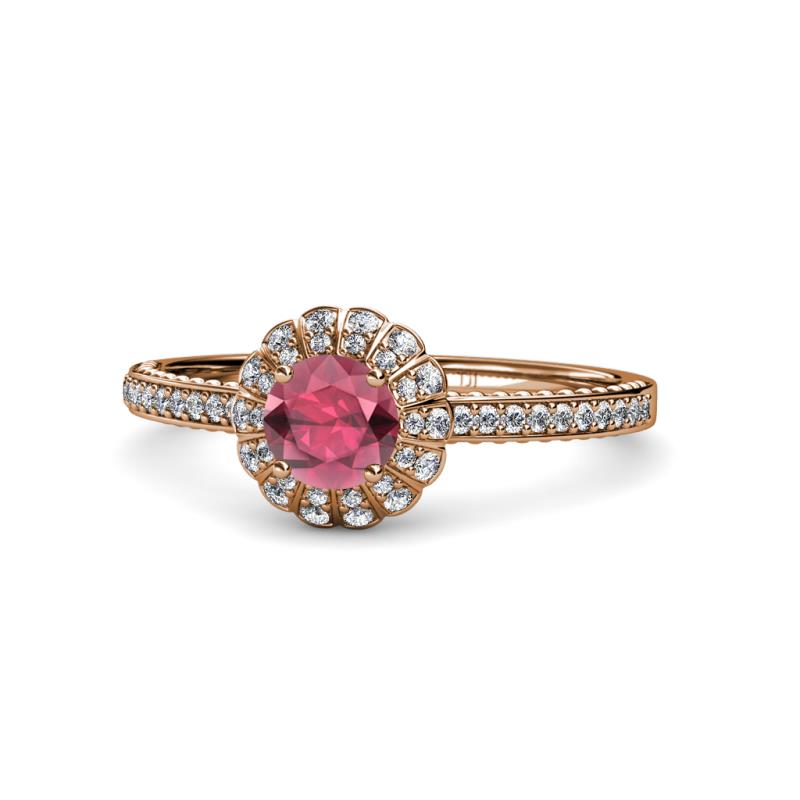 Jolie Signature Rhodolite Garnet and Diamond Floral Halo Engagement Ring 