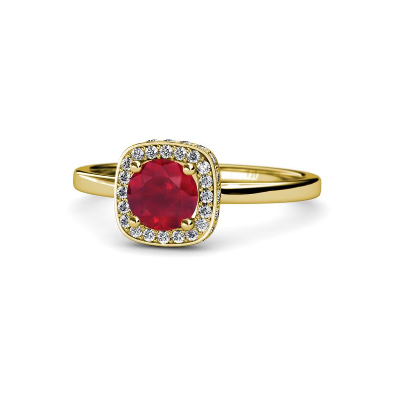 Alaina Signature Ruby and Diamond Halo Engagement Ring 