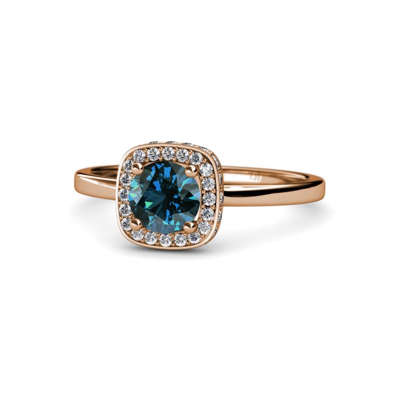 Alaina Signature Blue and White Diamond Halo Engagement Ring 