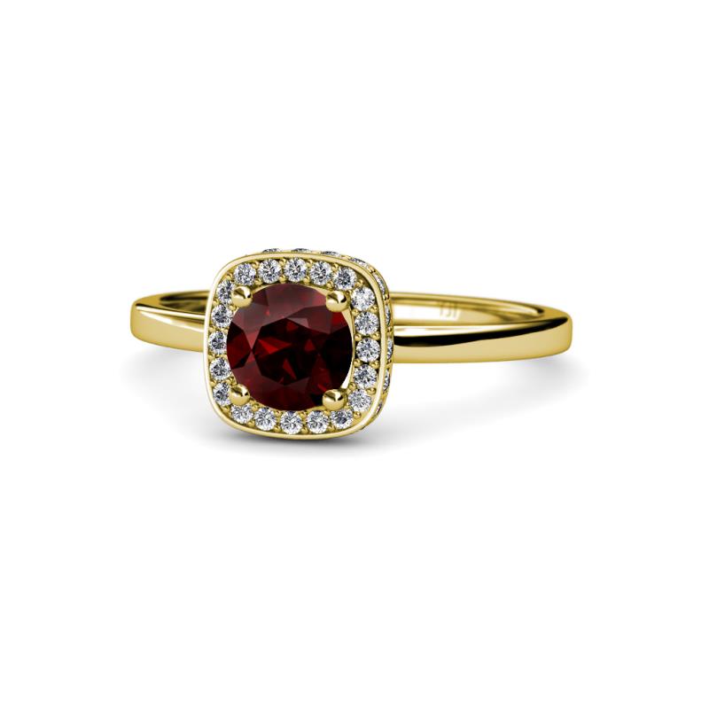 Alaina Signature Red Garnet and Diamond Halo Engagement Ring 