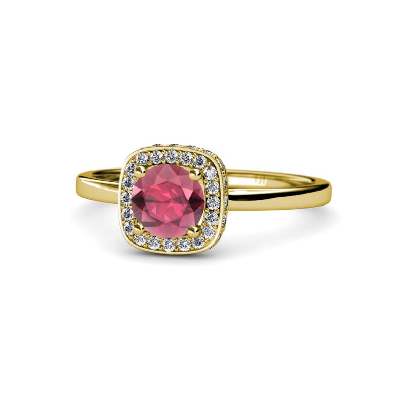Alaina Signature Rhodolite Garnet and Diamond Halo Engagement Ring 