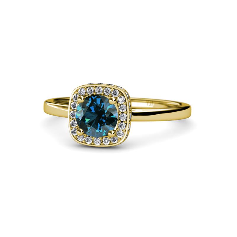 Alaina Signature Blue and White Diamond Halo Engagement Ring 
