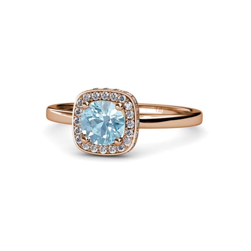 Alaina Signature Aquamarine and Diamond Halo Engagement Ring 
