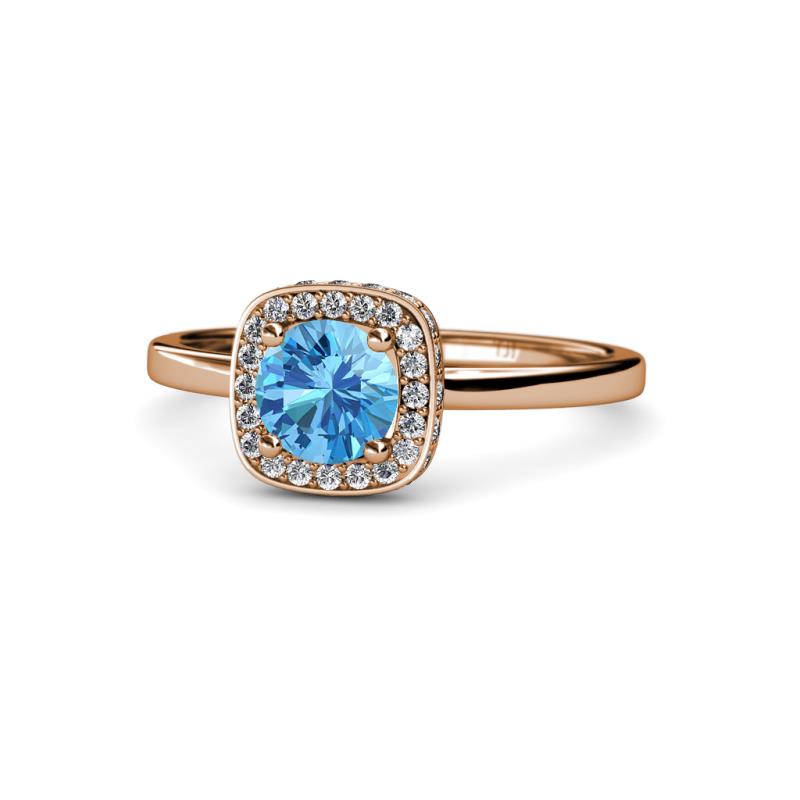Alaina Signature Blue Topaz and Diamond Halo Engagement Ring 