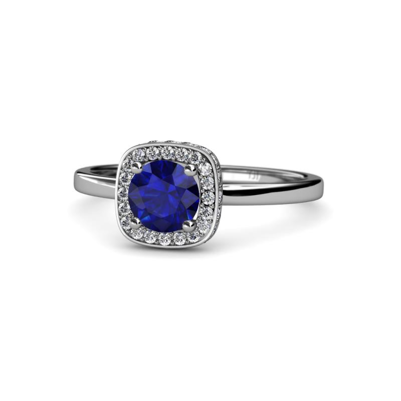 Alaina Signature Blue Sapphire and Diamond Halo Engagement Ring 
