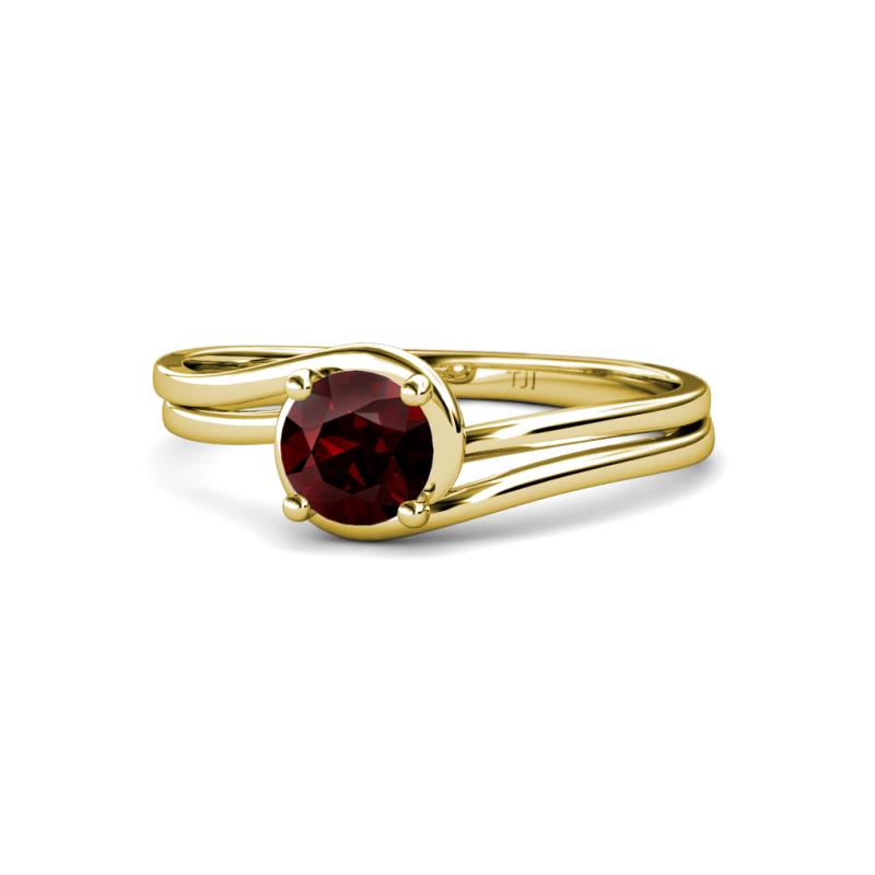 Elena Signature 5.50 mm Round Red Garnet Bypass Solitaire Engagement Ring 