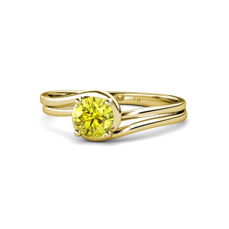 Elena Signature 5.50 mm Round Yellow Diamond Bypass Solitaire Engagement Ring 