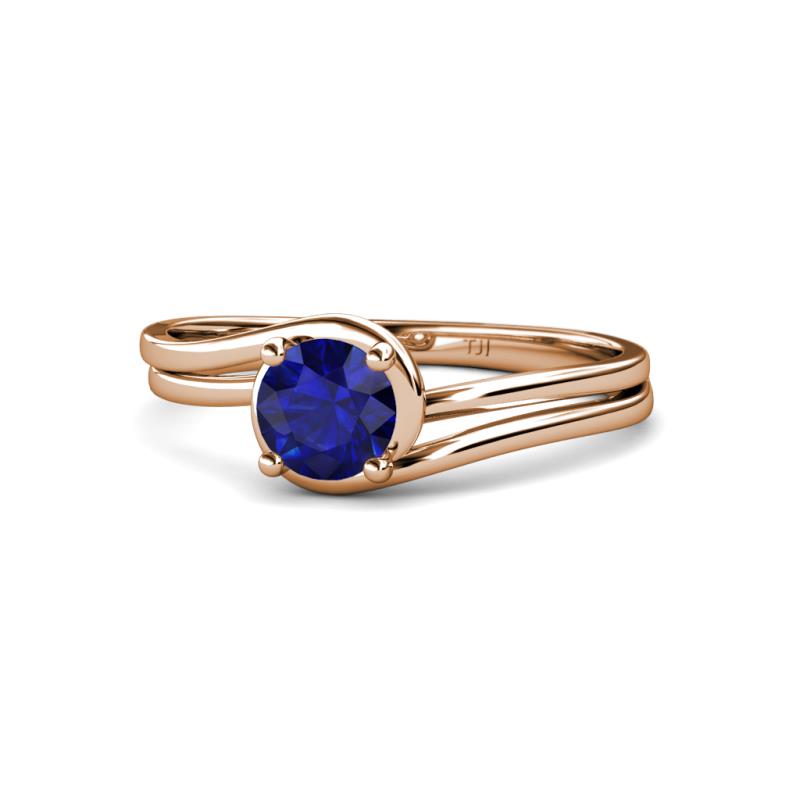 Elena Signature 5.50 mm Round Blue Sapphire Bypass Solitaire Engagement Ring 