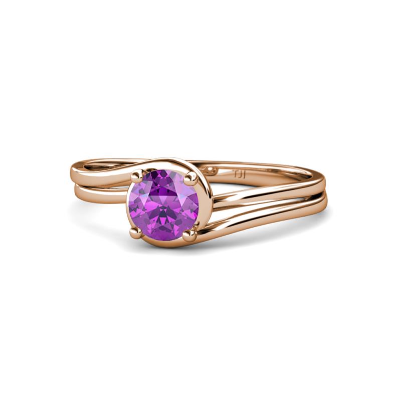 Elena Signature 5.50 mm Round Amethyst Bypass Solitaire Engagement Ring 