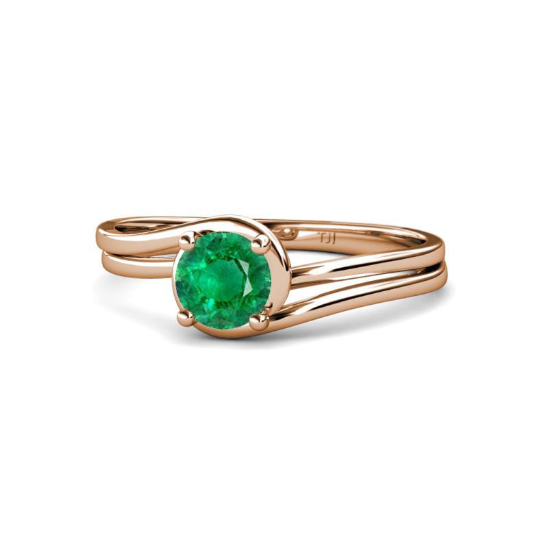 Elena Signature 5.50 mm Round Emerald Bypass Solitaire Engagement Ring 