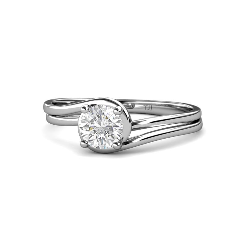 Elena Signature 5.50 mm Round White Sapphire Bypass Solitaire Engagement Ring 