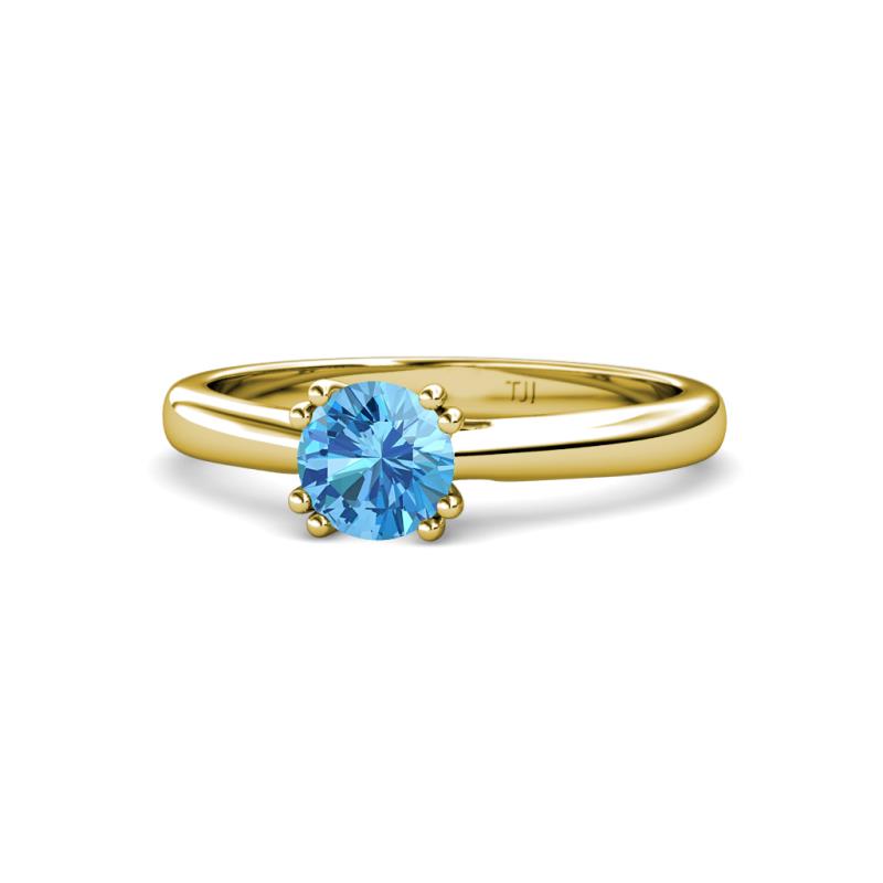 Alaya Signature 6.50 mm Round Blue Topaz 8 Prong Solitaire Engagement Ring 