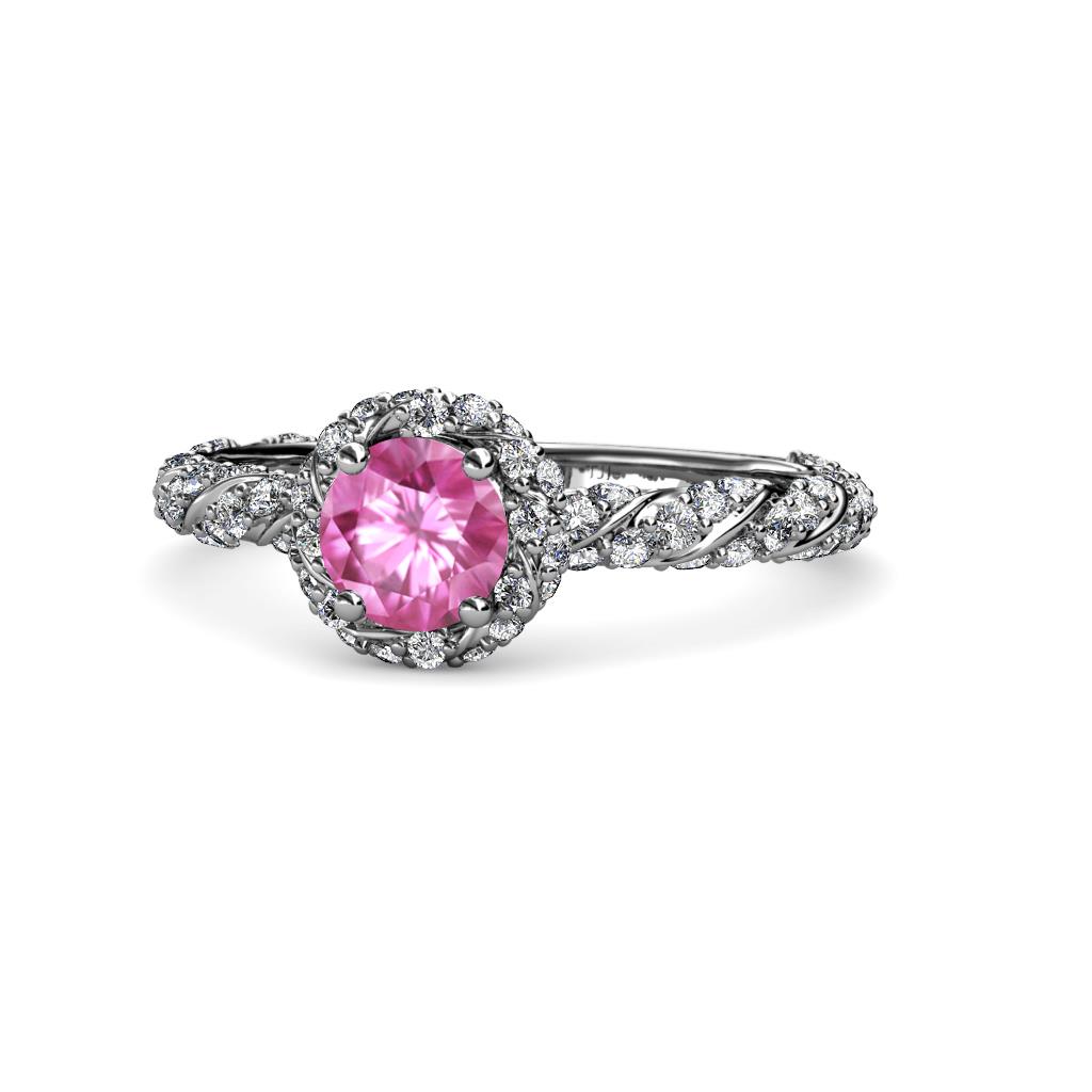 Allene Signature Diamond and Pink Sapphire Halo Engagement Ring 