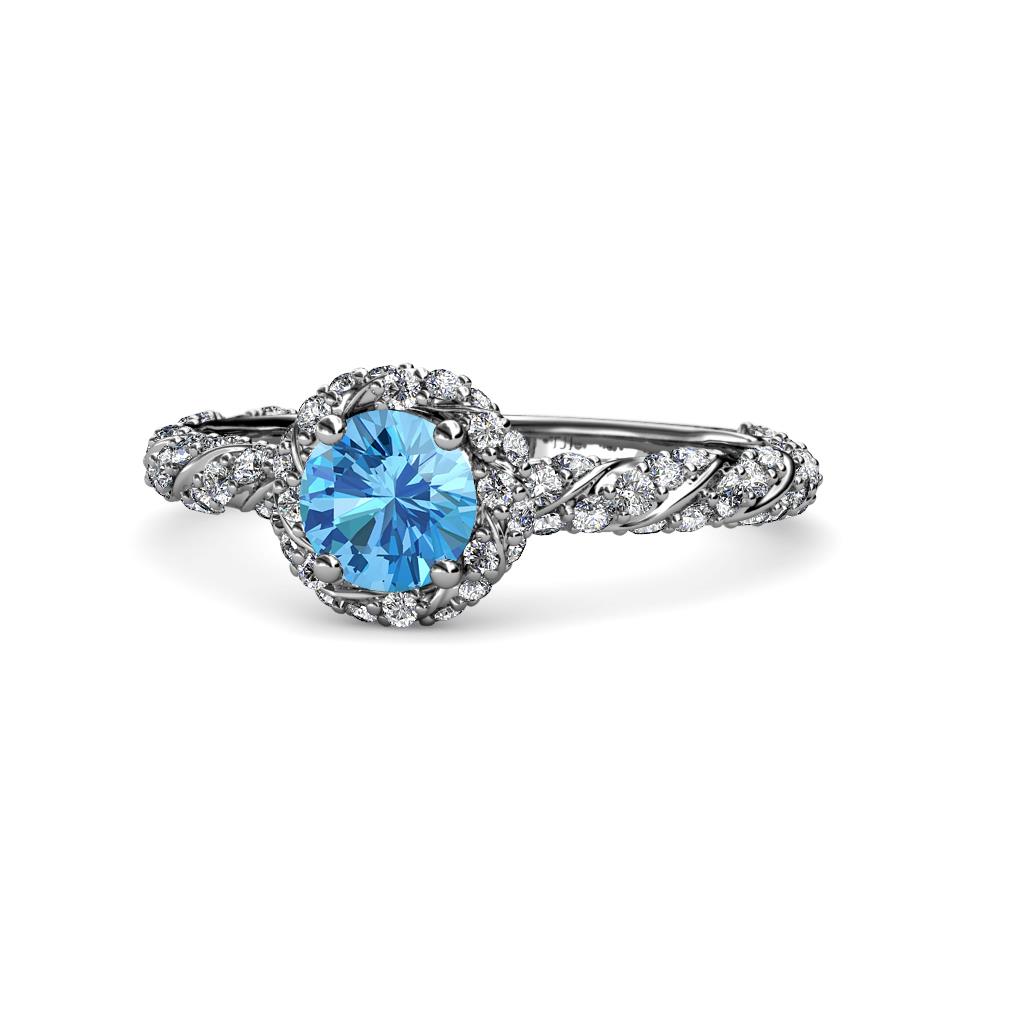 Allene Signature Blue Topaz and Diamond Halo Engagement Ring 