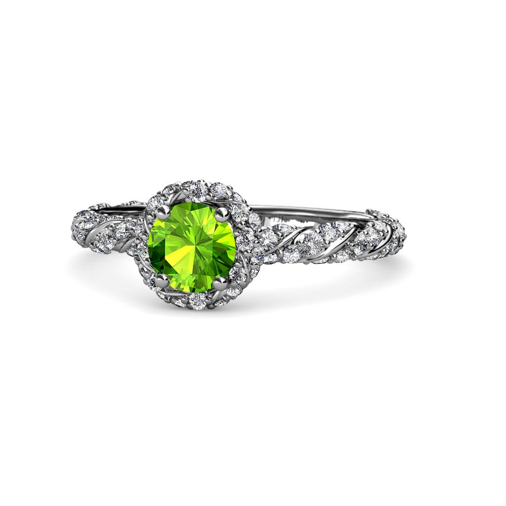 Allene Signature Round Peridot and Diamond Halo Engagement Ring 