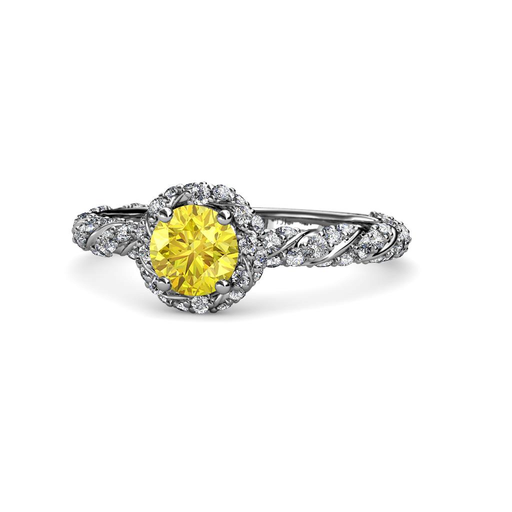 Allene Signature Yellow Sapphire and Diamond Halo Engagement Ring 