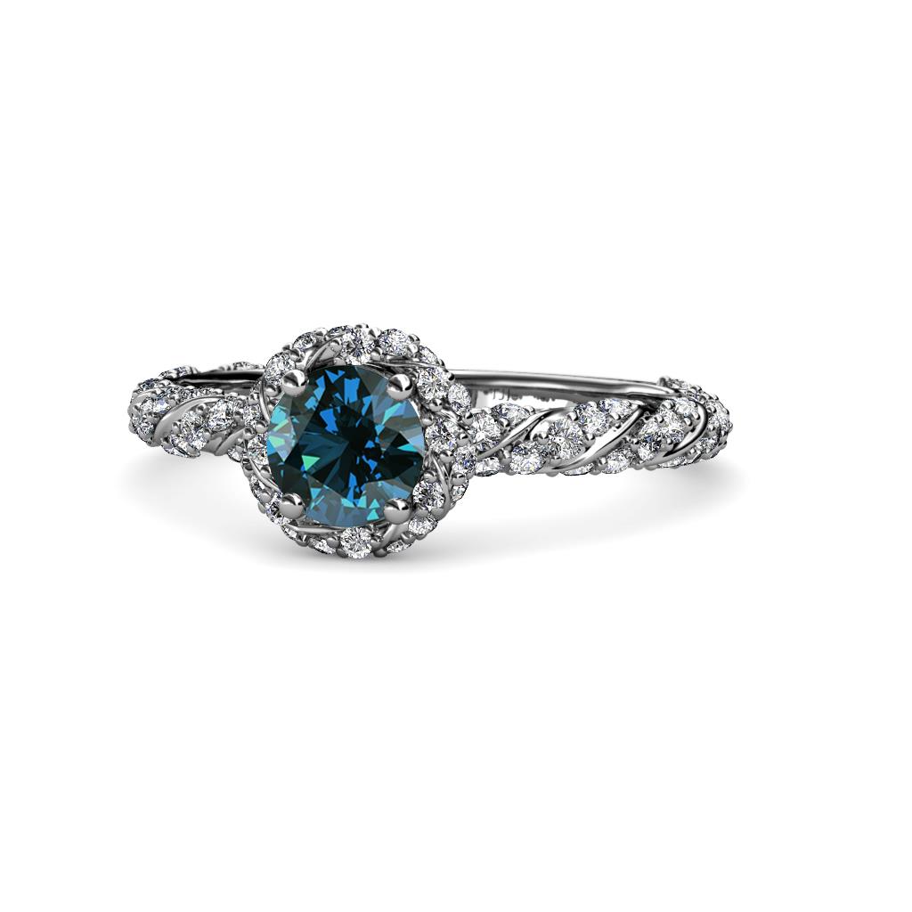 Allene Signature Blue and White Diamond Halo Engagement Ring 
