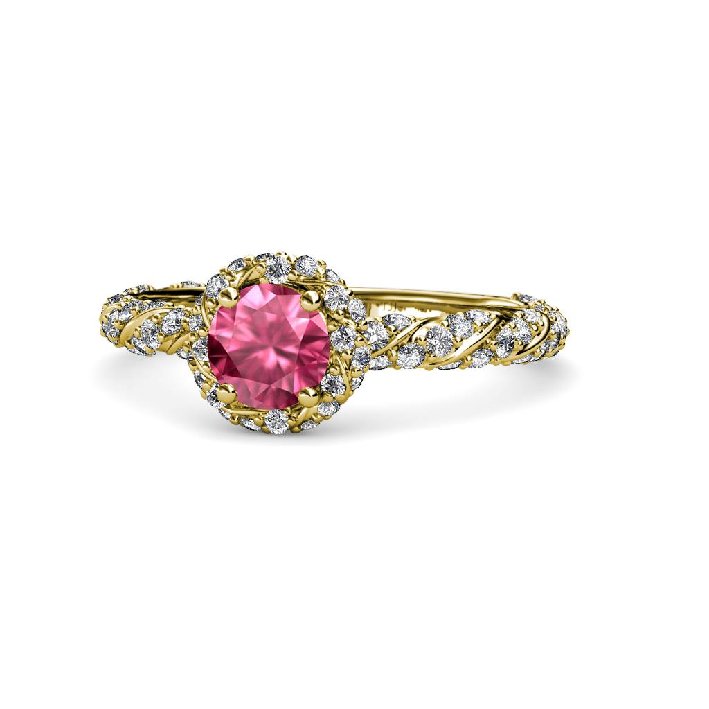 Allene Signature Pink Tourmaline and Diamond Halo Engagement Ring 