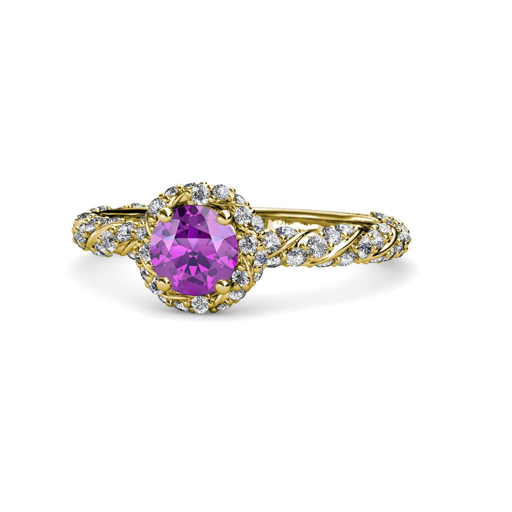 Allene Signature Amethyst and Diamond Halo Engagement Ring 