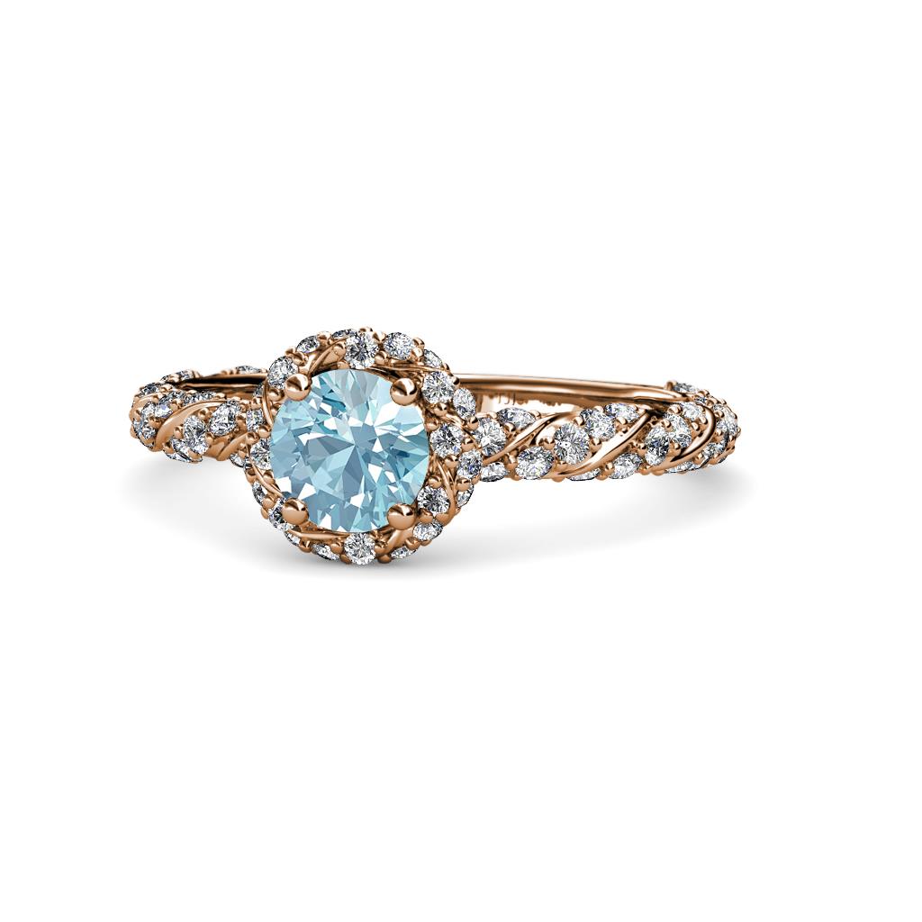 Allene Signature Aquamarine and Diamond Halo Engagement Ring 