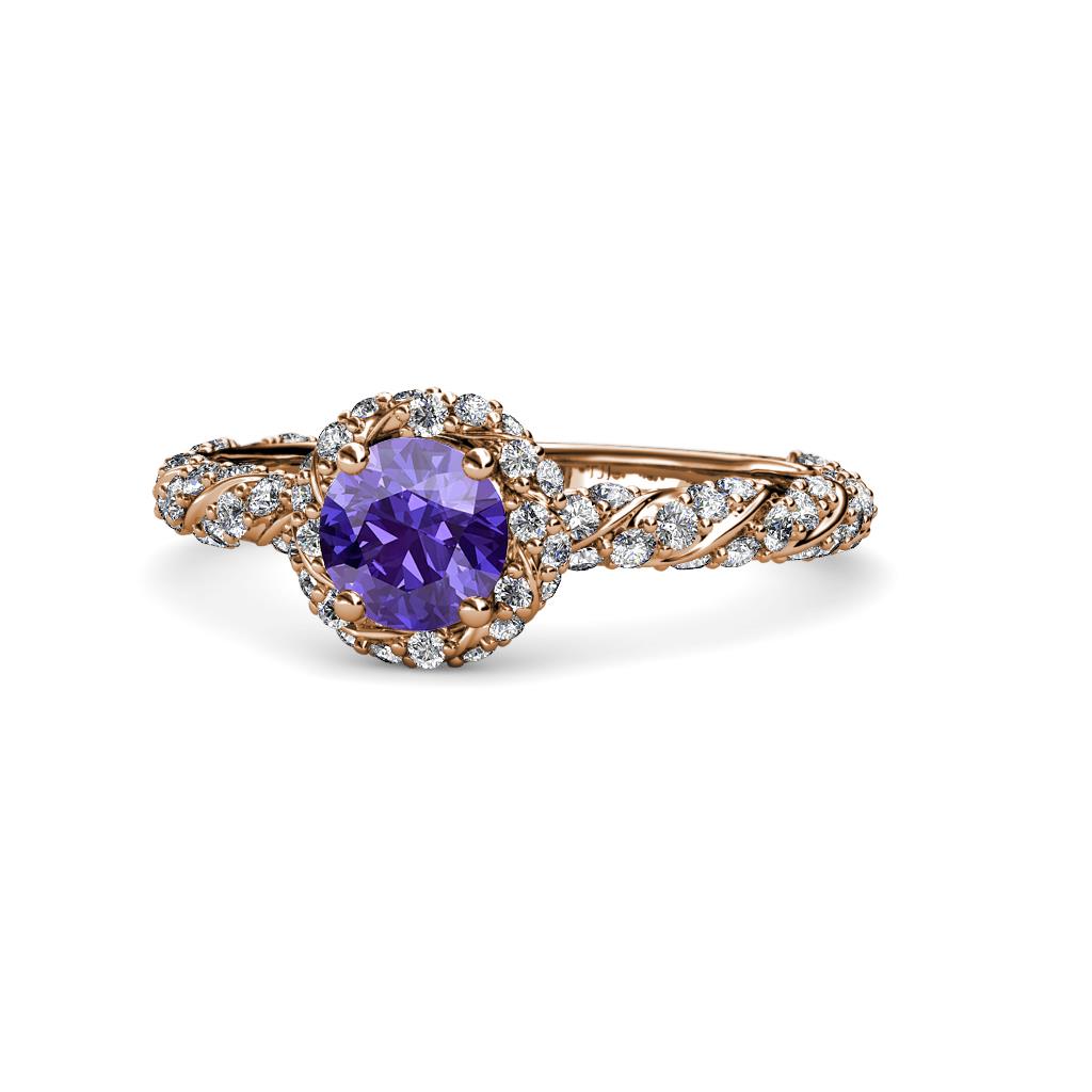 Allene Signature Iolite and Diamond Halo Engagement Ring 