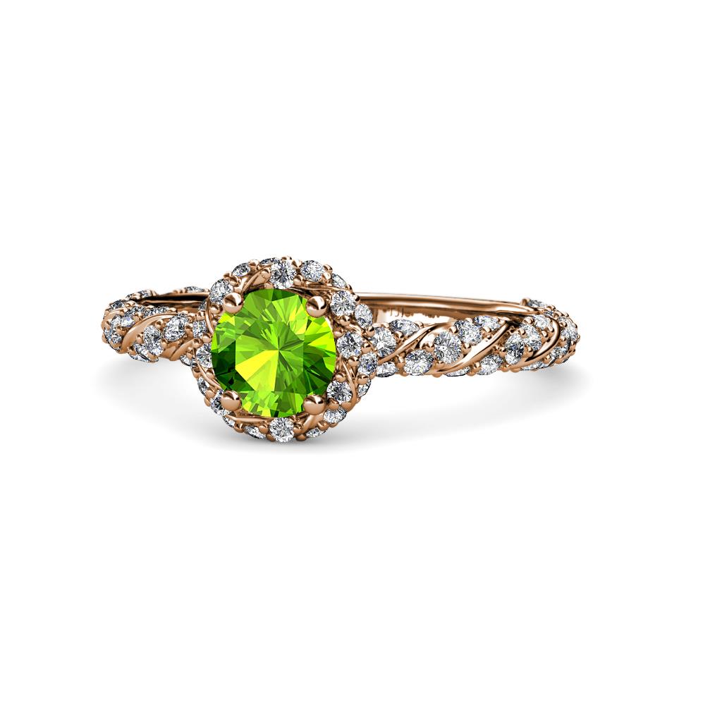 Allene Signature Peridot and Diamond Halo Engagement Ring 