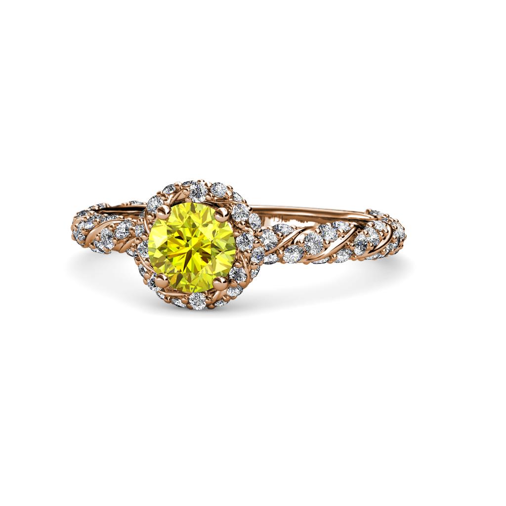 Allene Signature Yellow and White Diamond Halo Engagement Ring 