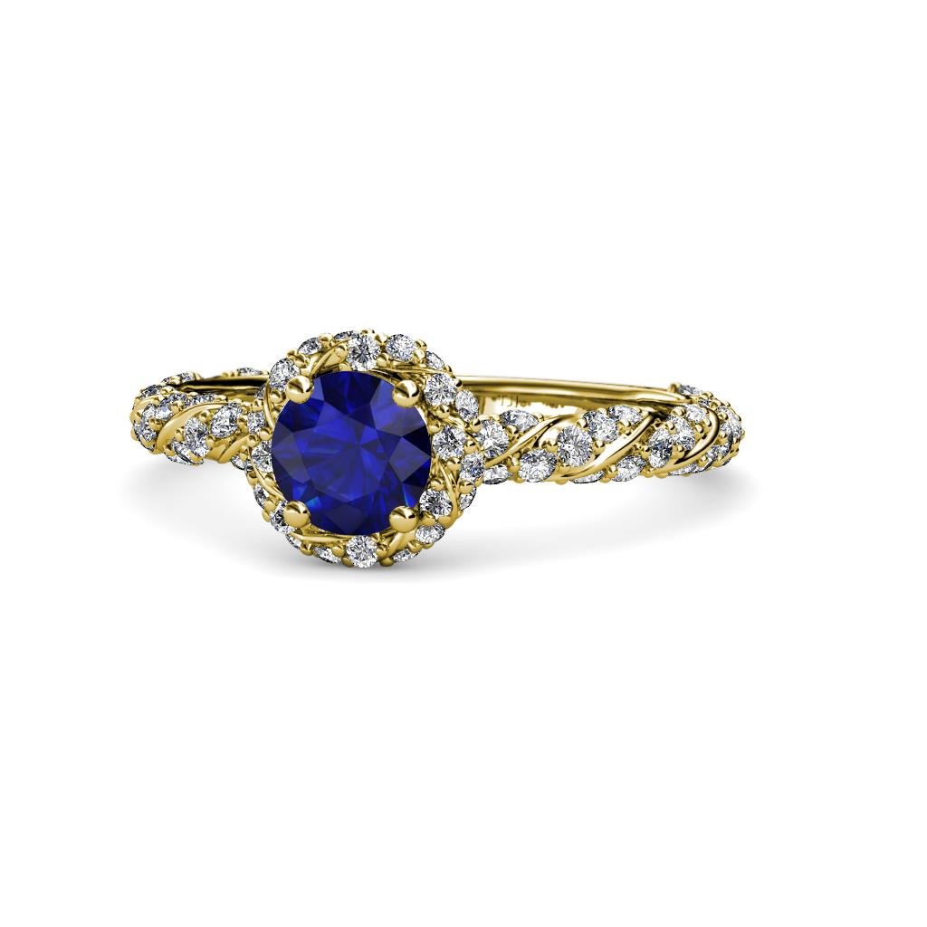 Allene Signature Blue Sapphire and Diamond Halo Engagement Ring 