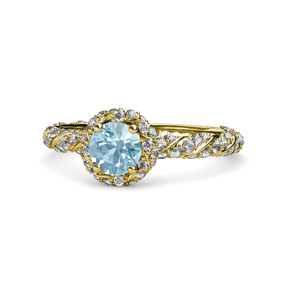 Allene Signature Aquamarine and Diamond Halo Engagement Ring 