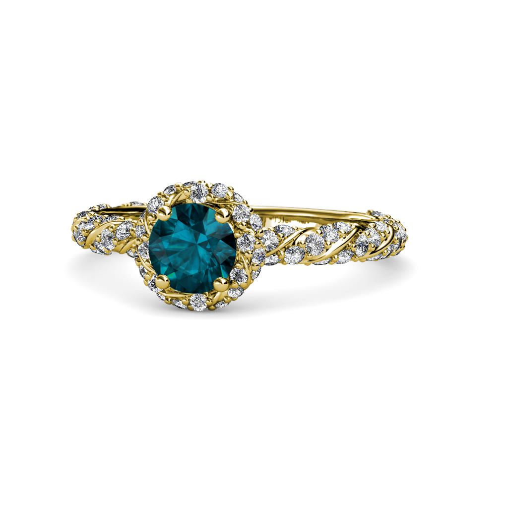 Allene Signature London Blue Topaz and Diamond Halo Engagement Ring 