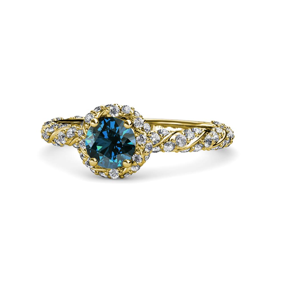 Allene Signature Blue and White Diamond Halo Engagement Ring 