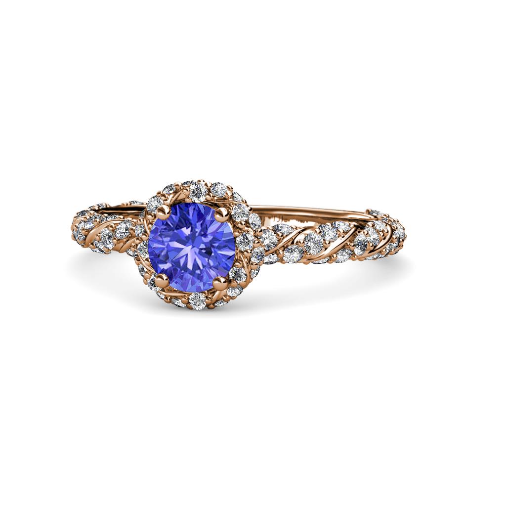 Allene Signature Tanzanite and Diamond Halo Engagement Ring 