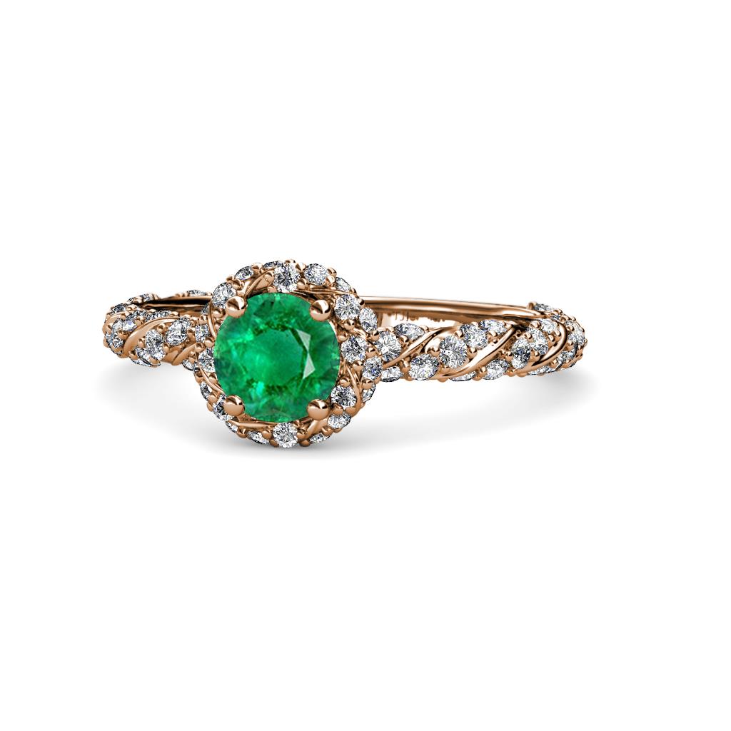 Allene Signature Emerald and Diamond Halo Engagement Ring 