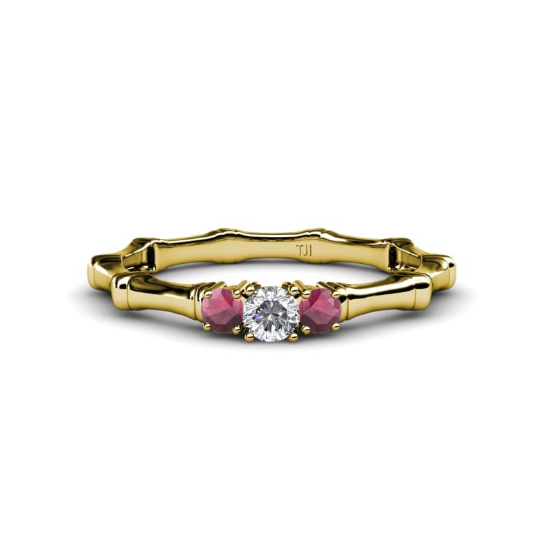 Twyla 0.32 ctw Natural Diamond (3.40 mm) and Rhodolite Garnet Three Stone Engagement Ring  
