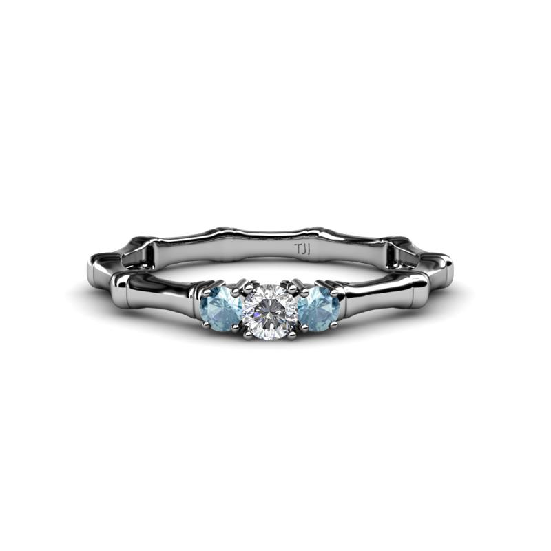 Twyla 0.26 ctw Natural Diamond (3.40 mm) and Aquamarine Three Stone Engagement Ring  