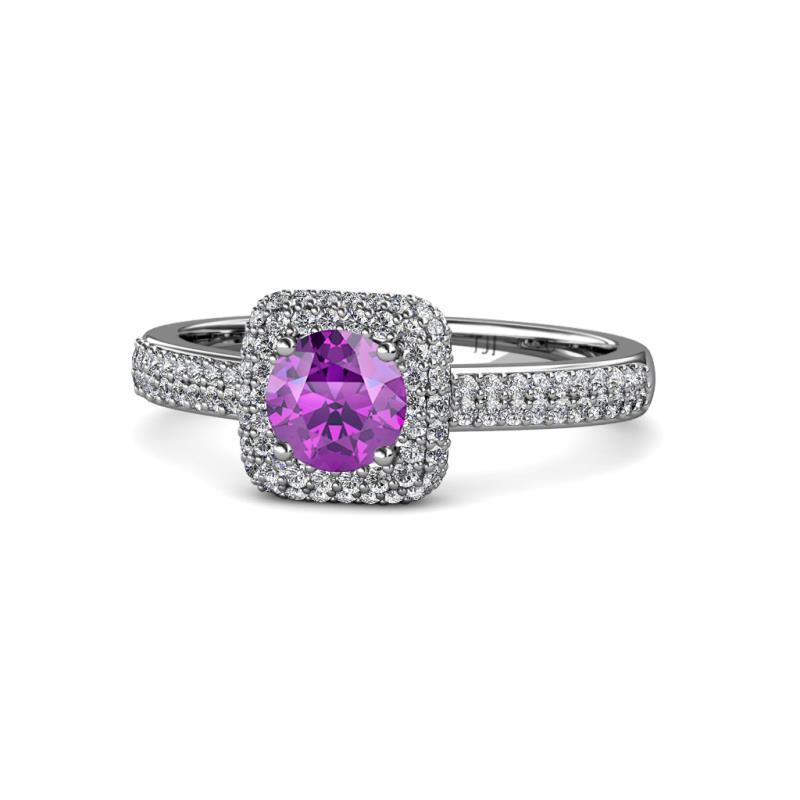 Amias Signature Amethyst and Diamond Halo Engagement Ring 