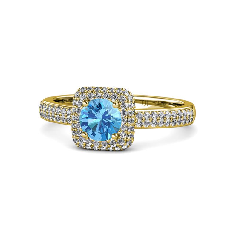 Amias Signature Blue Topaz and Diamond Halo Engagement Ring 