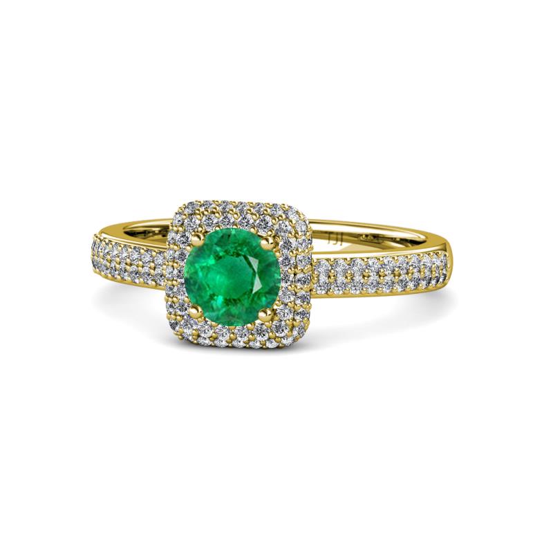 Amias Signature Emerald and Diamond Halo Engagement Ring 