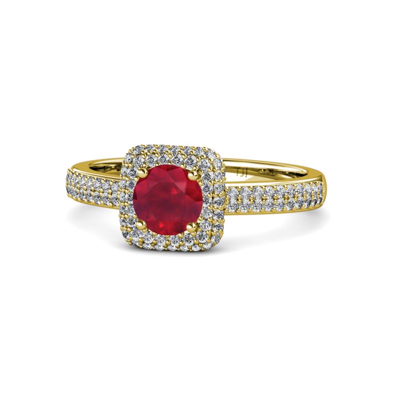 Amias Signature Ruby and Diamond Halo Engagement Ring 