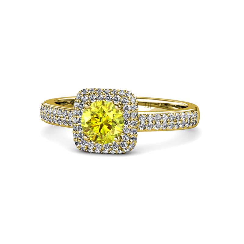 Amias Signature Yellow Diamond and Diamond Halo Engagement Ring 