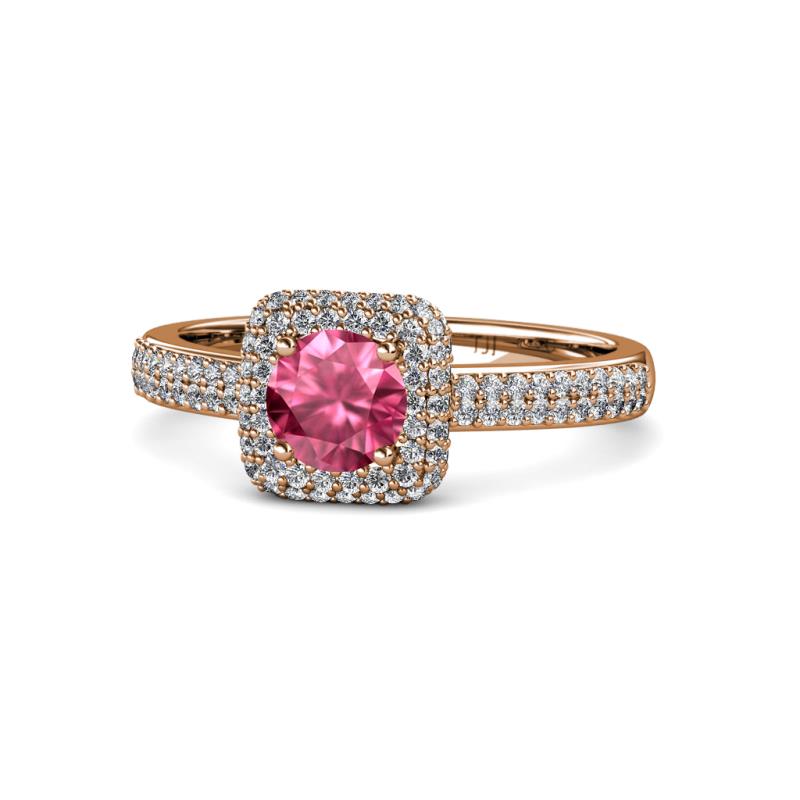 Amias Signature Pink Tourmaline and Diamond Halo Engagement Ring 