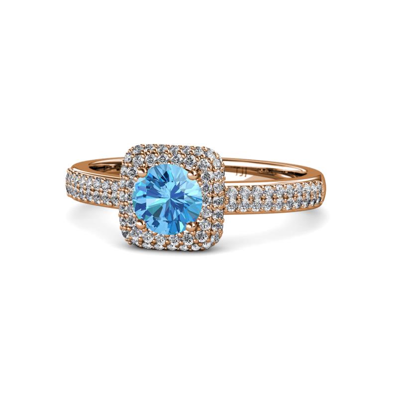 Amias Signature Blue Topaz and Diamond Halo Engagement Ring 