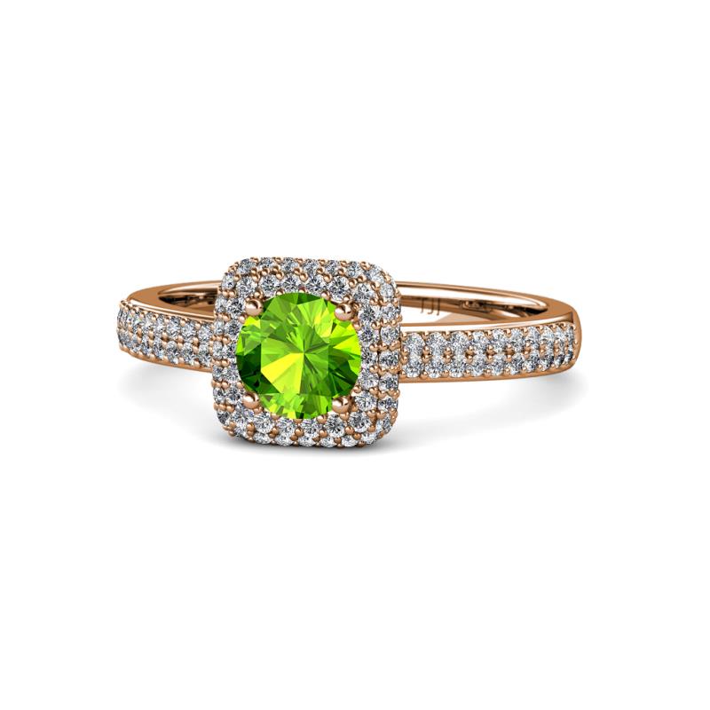 Amias Signature Peridot and Diamond Halo Engagement Ring 